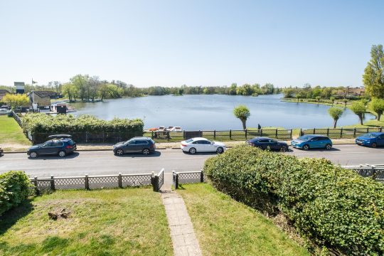 3 The Haven, five bedroom semi-detached house in Thorpeness - view from the house across the front garden and road to the Meare